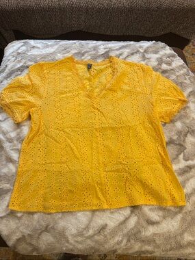 SHEIN Yellow Eyelet Lace Top